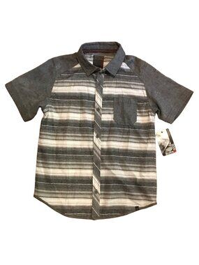Burn Side Shirt Mens Med Gray Striped Short Sleeve Button Up Pocket Casual New